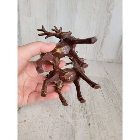 Vintage rustic glitter reindeer ornament Xmas set brown - Picture 6 of 6